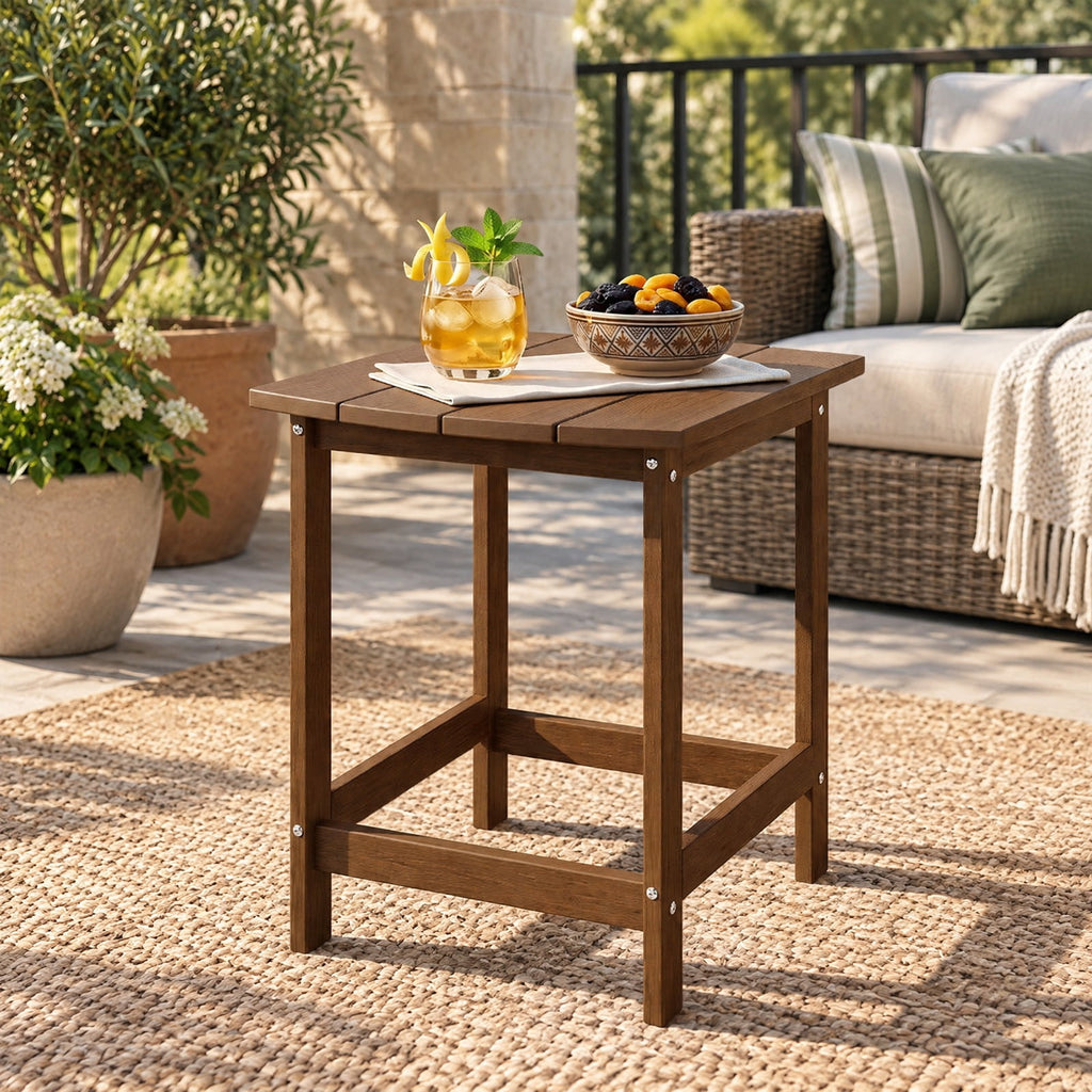Airfind 18 Inch Weather Resistant Side Table for Garden Yard Patio, 200 lbs Capacity, HDPE Frame, 19 x 14.5 x 18 Footprint, Coffee