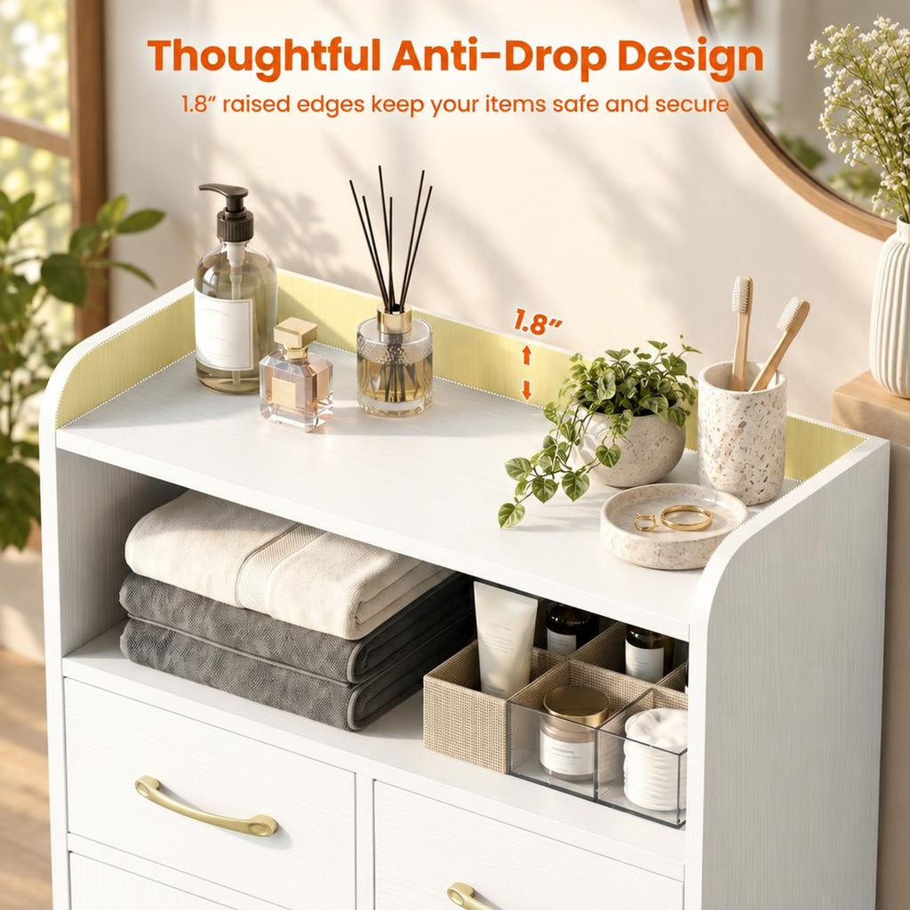 Airfind Bathroom Storage Cabinet Freestanding Floor Cabinet with 2 Drawers and 2 Doors, 44 lbs Capacity, Engineered Wood Metal Frame, White