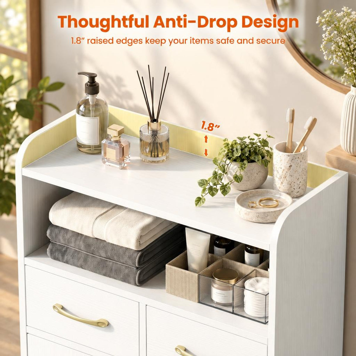 Airfind Bathroom Storage Cabinet Freestanding Floor Cabinet with 2 Drawers and 2 Doors, 44 lbs Capacity, Engineered Wood Metal Frame, White