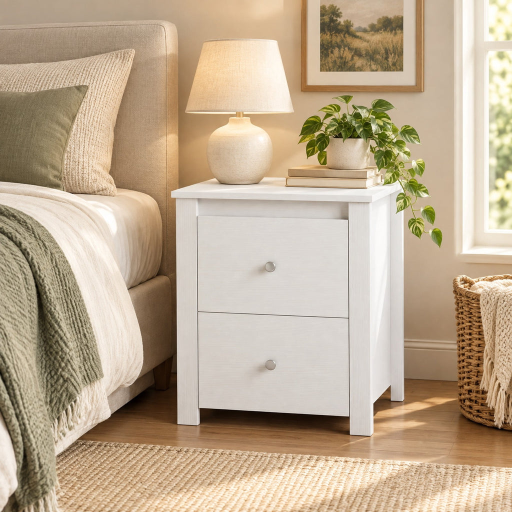 Airfind Nightstand with 2 Drawers Storage for Bedroom Living Room Small Spaces, 66 lbs Capacity, Engineered Wood Metal Frame, White