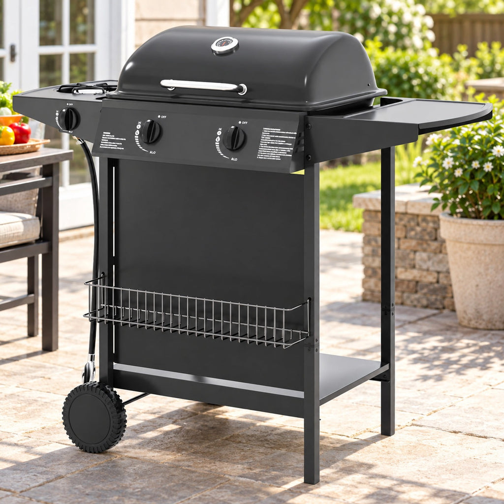Airfind 30 000 BTU Outdoor Burner Propane Gas Grill on Wheels, Metal Stainless Steel, 43 Inch X 20 Inch X 38 Inch for Convenient Everyday Use, Black
