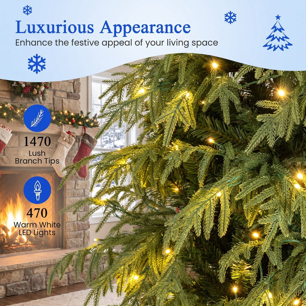 Airfind 7/7.5/8 Feet Pre-Lit Artificial Christmas Tree Hinged Faux Xmas Tree with Soft Branch Tips-8 feet, TPE PVC Metal Frame, 4 x 7 ft Footprint