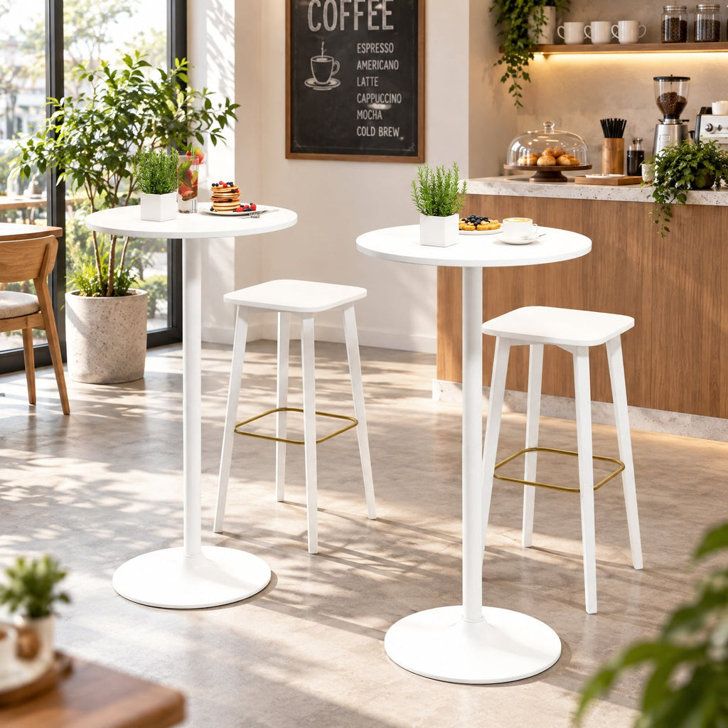 Airfind Round Bistro Table 40 Inch Bar Height Tall Coffee Cocktail Table, 120 Lbs Capacity, MDF Metal for Convenient Everyday Use, White