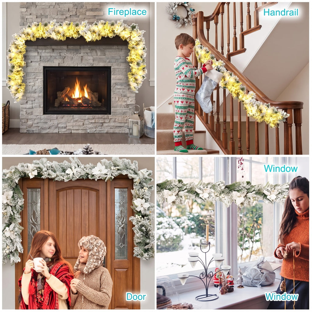 Airfind 9 Feet Pre-Lit Artificial Christmas Garland with 50 LED Lights, New PVC new PE Frame, 9 ft Footprint, White