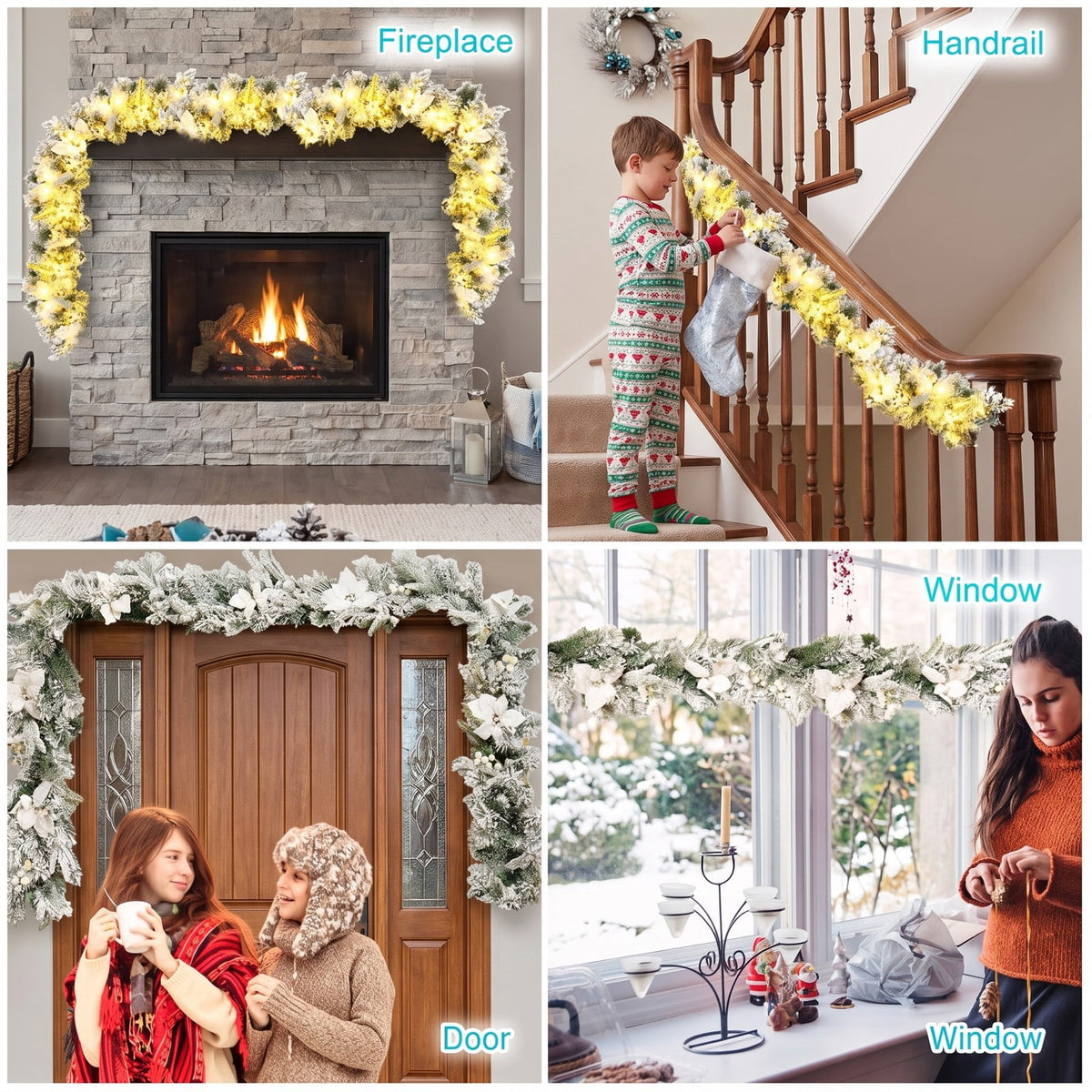 Airfind 9 Feet Pre-Lit Artificial Christmas Garland with 50 LED Lights, New PVC new PE Frame, 9 ft Footprint, White