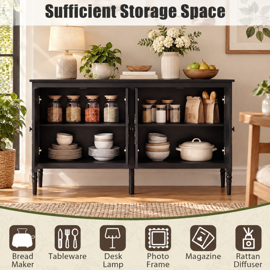 Airfind 58 Vintage Buffet Cabinet with Pine Wood Legs and Adjustable Shelves for Kitchen, 150 lbs Capacity, Engineered Wood Pine Wood Metal Frame