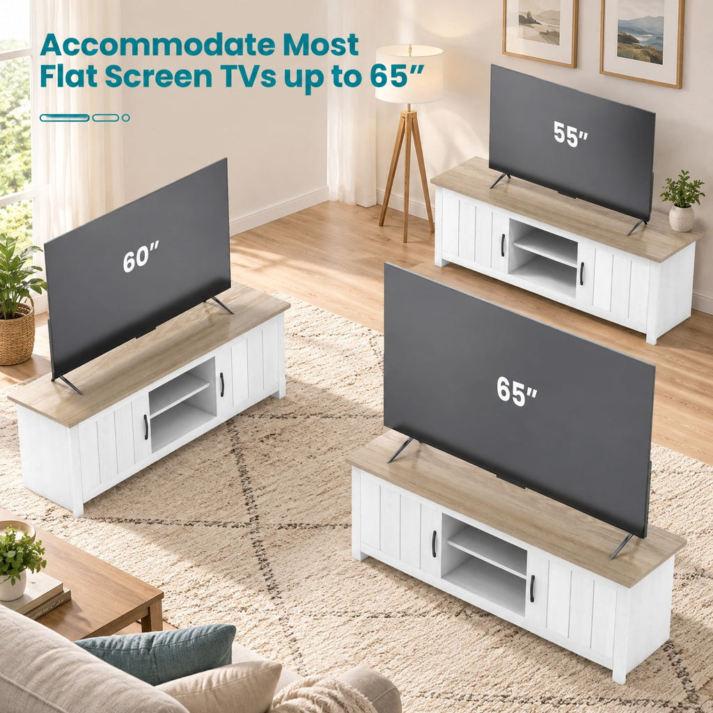 Airfind TV Stand with 2 Cabinets and Open Shelves for TVs up to 65 Inch, 410 lbs Capacity, Engineered Wood Frame, 57 x 15.5 x 19.5 Footprint