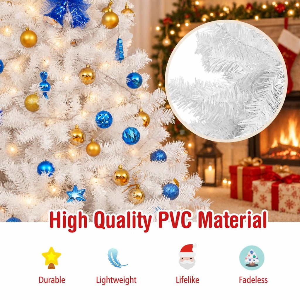 Airfind 6 / 7.5 / 9 Hinged Artificial Christmas Tree with Metal Stand-7.5 ft, PVC iron Frame, φ 3.8 ft x 6 ft Footprint, White