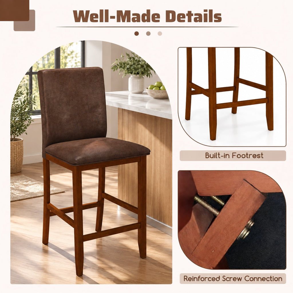 Airfind Counter Barstools, Set of 2, with Rubberwood Legs and Upholstered Seat, 330 lbs Capacity, Rubberwood Polyester Sponge Frame, Walnut