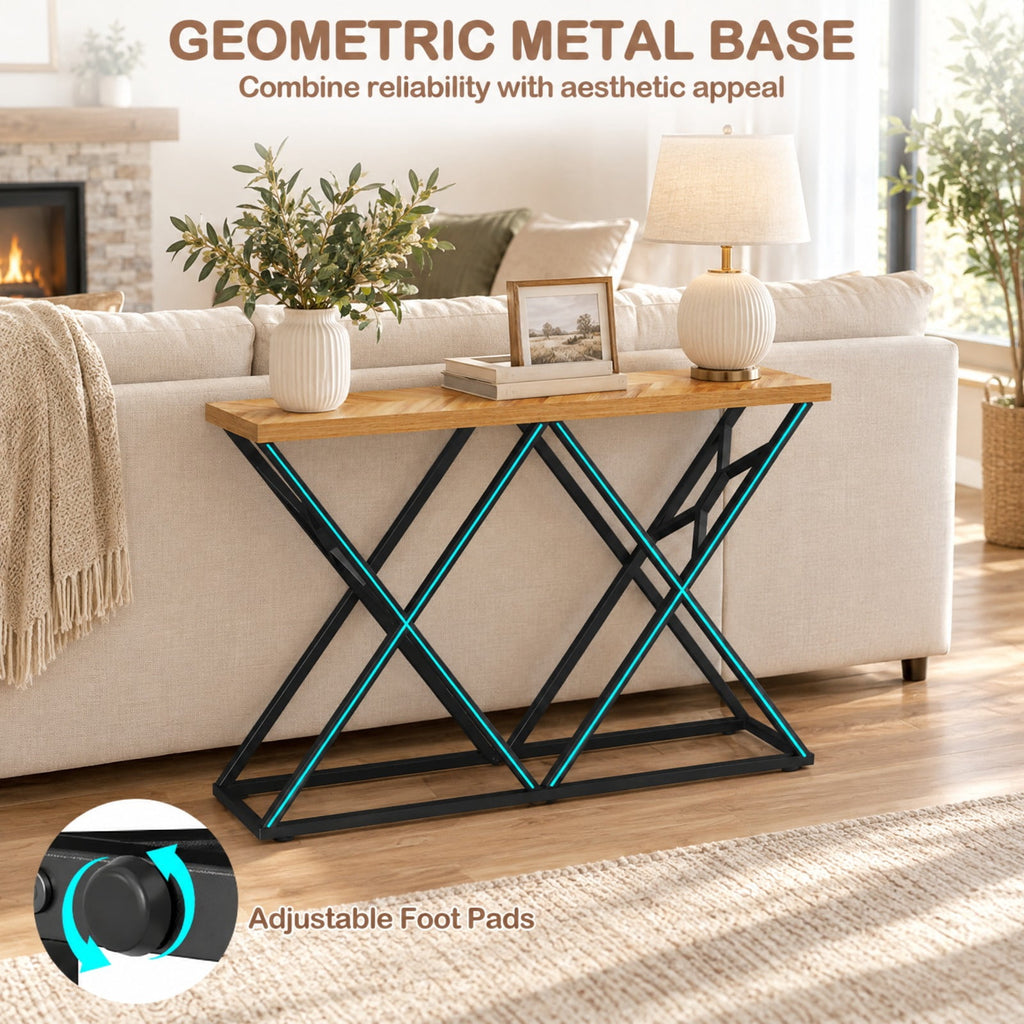 Airfind 55 Inch Console Table with Solid Metal Frame and Storage, 165 lbs Capacity, 55 Inch x 12 Inch x 36 Inch Footprint, Wood