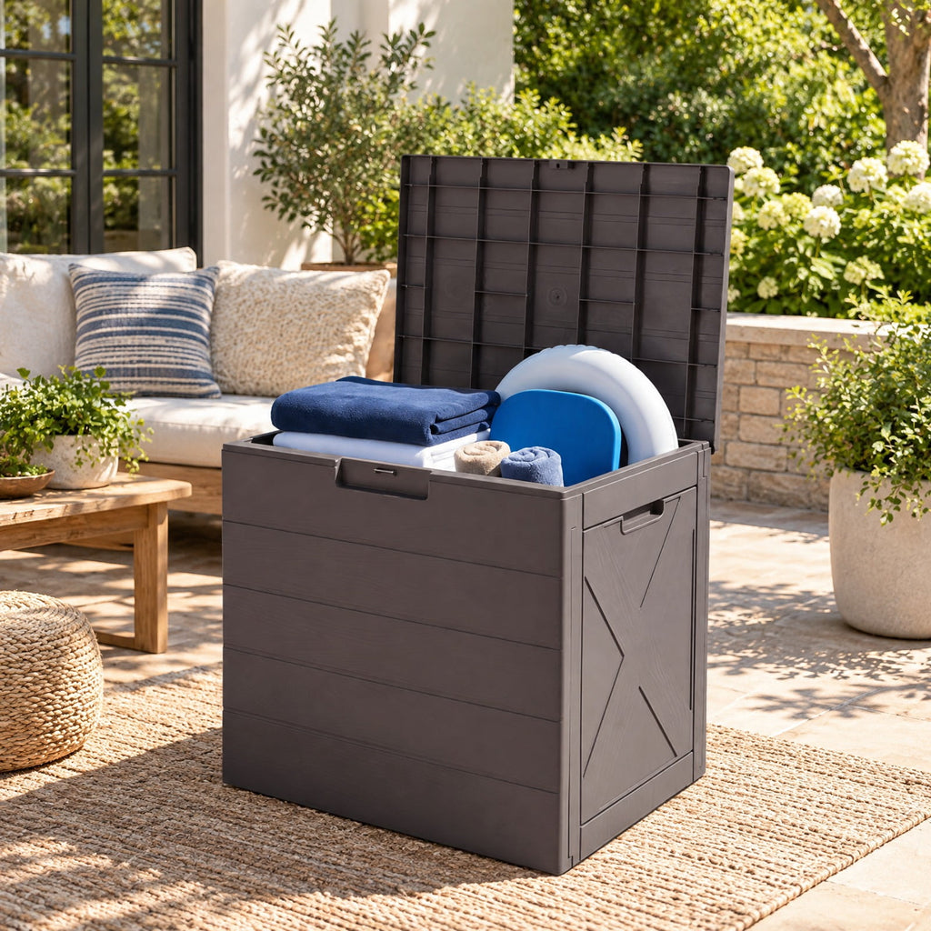 Airfind 25 Gallon Storage Bin with Lid Carry Handles and Lock Hole for Patio Furniture Accessories, 110 lbs Capacity, PP Frame, Brown