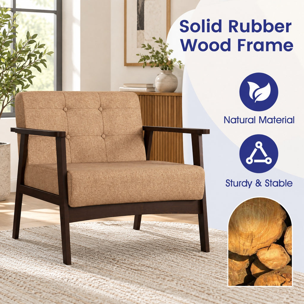 Airfind Rubber Wood Frame Accent Chair with Armrest for Living Room, 330 lbs Capacity, Rubber Wood Sponge Linen Fabric MDF Frame, Beige