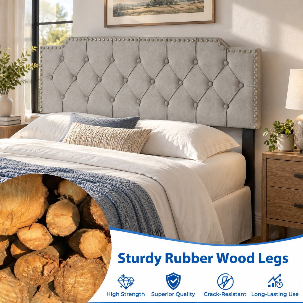 Airfind Headboard for Queen and Full Size Bed Rivet Tufted Upholstered Head Board, Rubber Wood Polyester Sponge MDF Frame, 63 x 4 x 45 Footprint