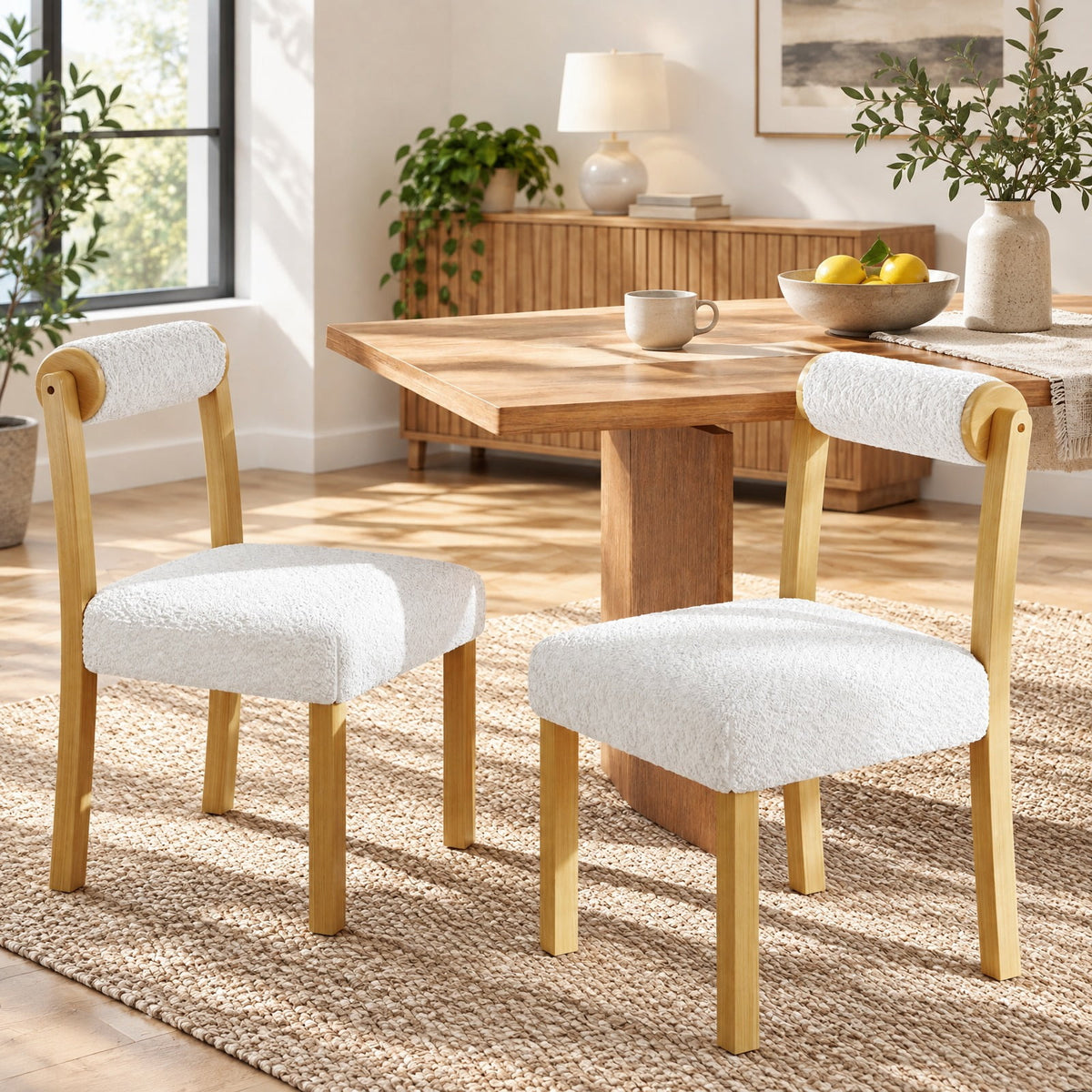 Airfind Wooden Dining Chair with Rubber Wood Frame and Cylinder Back Set of 2, 330 lbs Capacity, 20 Inch x 23.5 Inch x 34 Inch Footprint, White