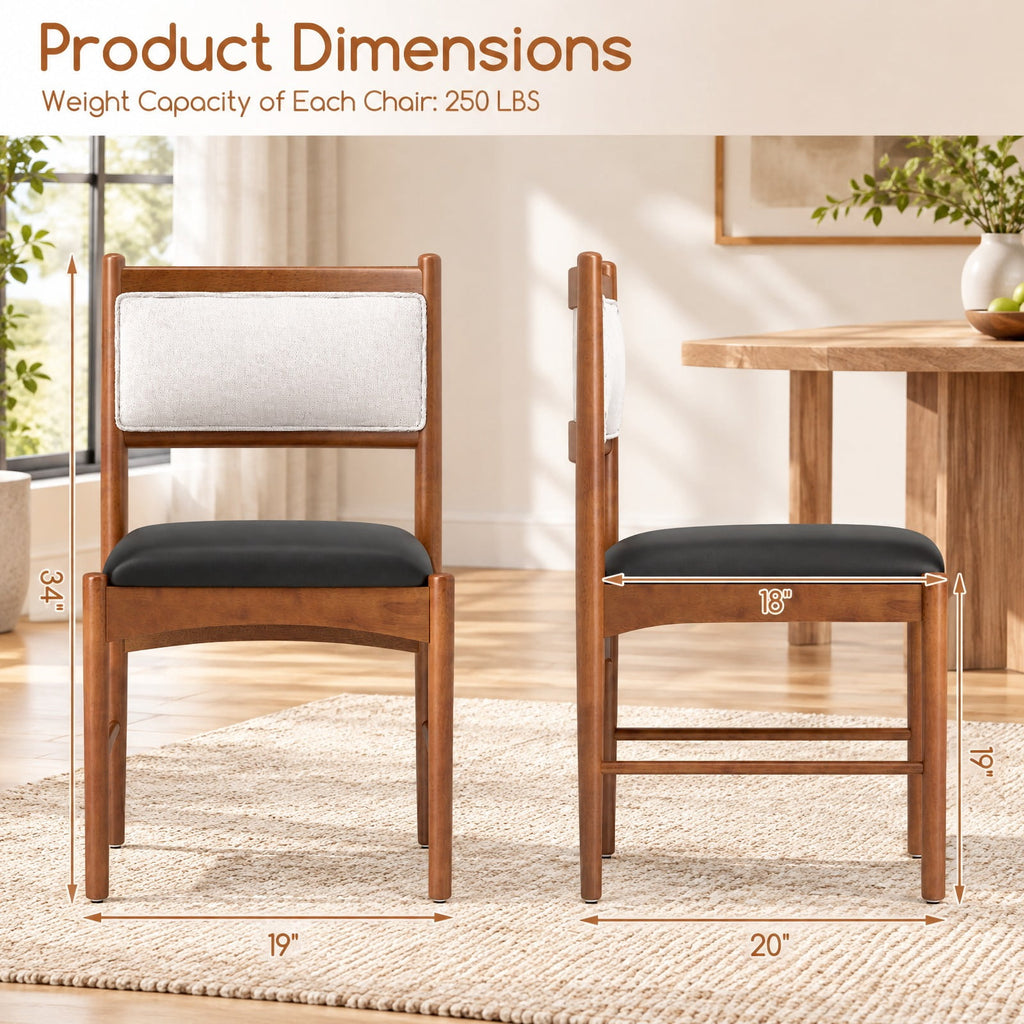 Airfind Wooden Dining Chair Set of 2 with Rubber Wood and Faux Sherpa Backrest, Chair 220 Lbs Capacity, 19 Inch X 20 Inch X 34 Inch, Walnut