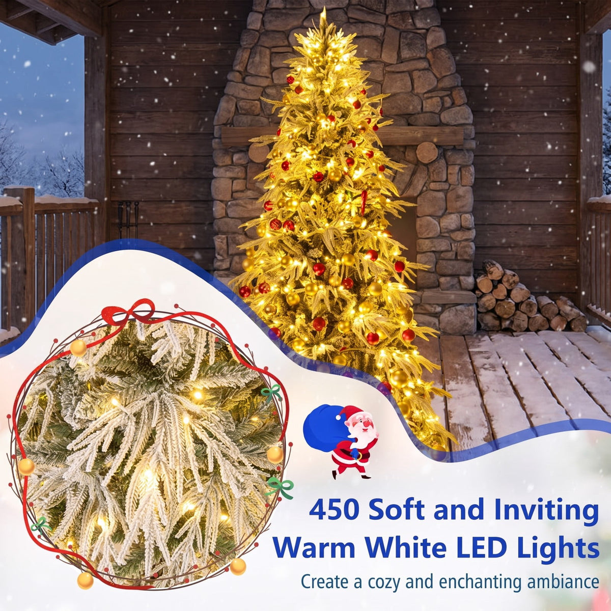 Airfind 8 Feet Snow-flocked Artificial Christmas Tree Pre, PE PVC Metal Tree Height 8/7/6 ft Tree Width 5/4.5/3.5 ft Frame, White