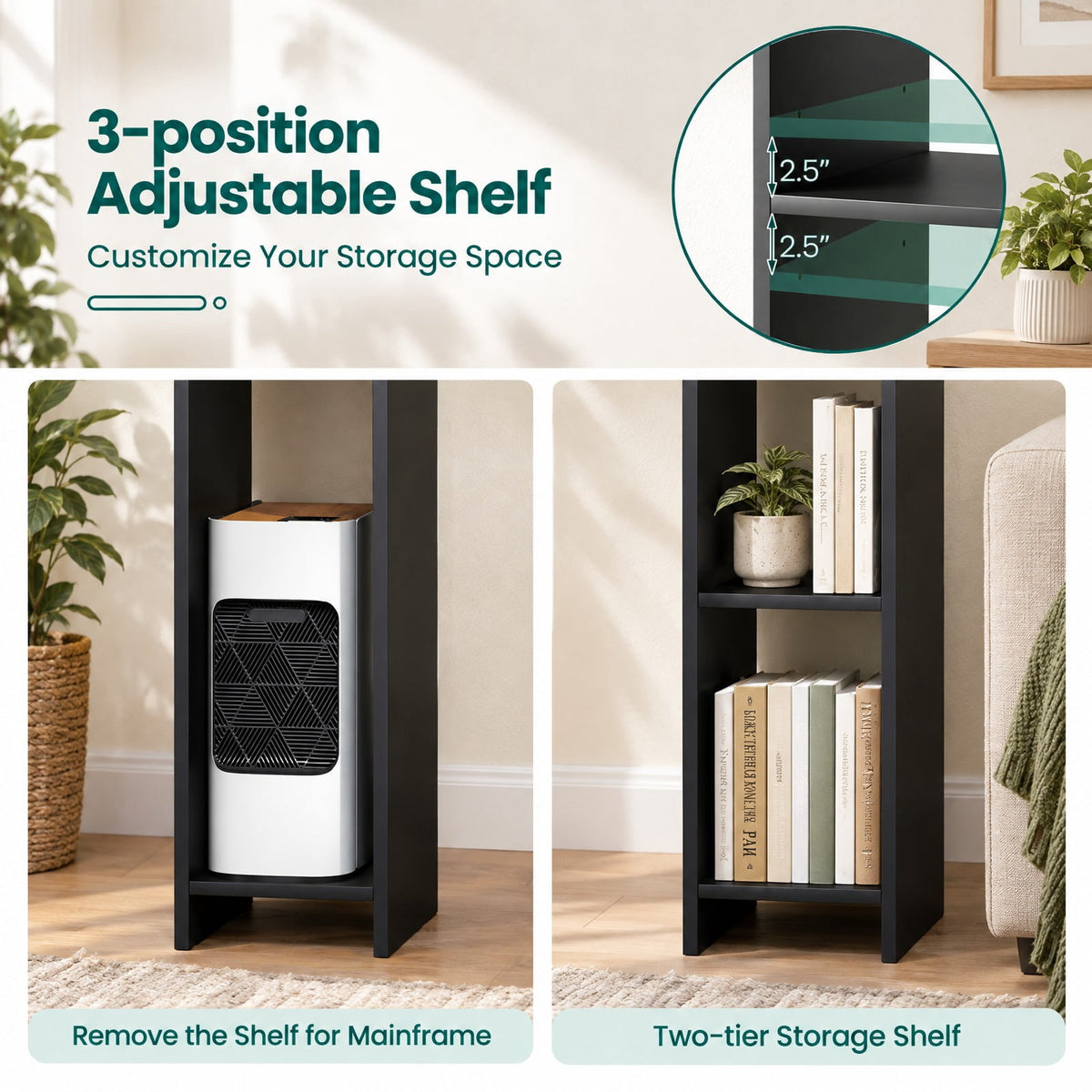 Airfind Small Computer Desk with Storage and Adjustable Shelf, Black, Reinforced crossbar ensures reliable structure