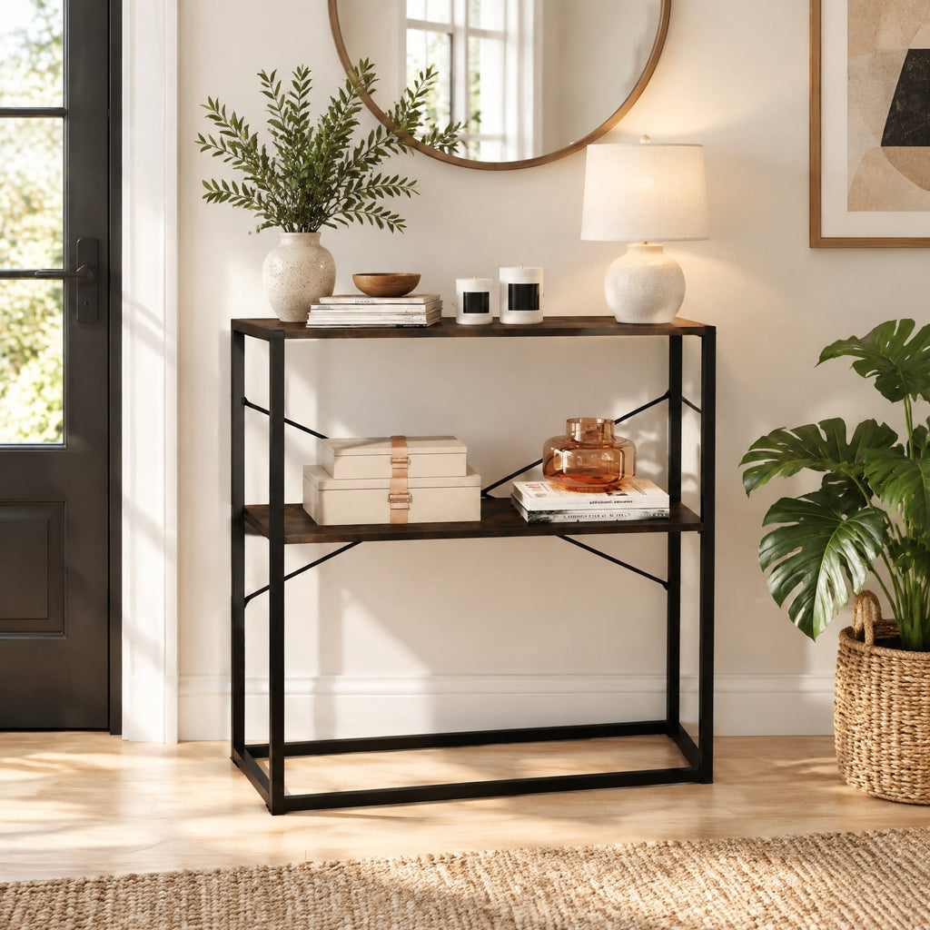 Airfind 36 Console Table 2-Tier Entryway Table with Wooden Open Shelves and Metal Frame, 66 lbs Capacity, Engineered Wood Metal Frame, Brown