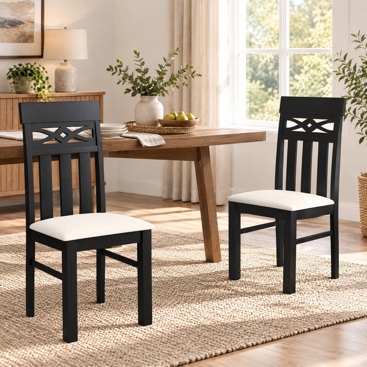 Airfind Dining Chairs Set of 2 High Back Dining Room Chairs with Padded Seat and Rubber Wood Frame, 330 lbs Capacity, 19.5 Inch x 17.5 Inch x 38 Inch Footprint