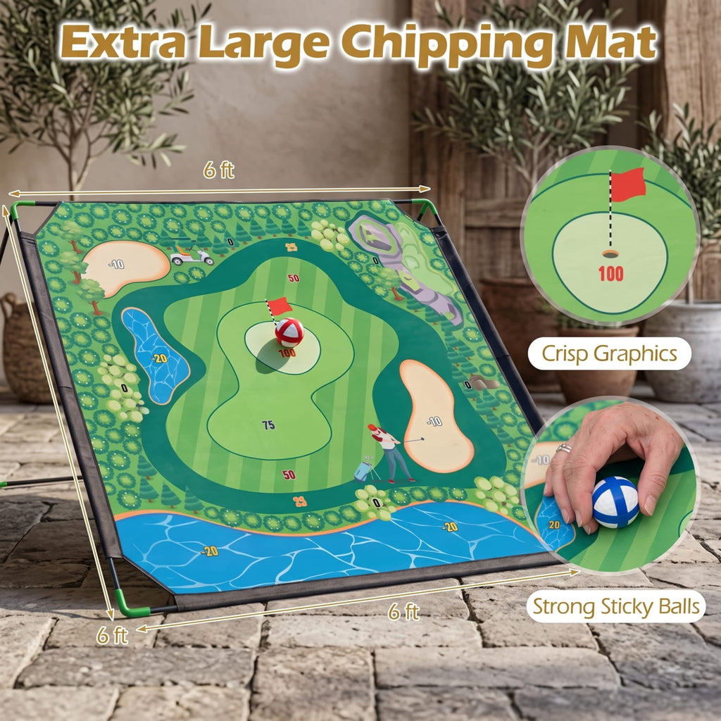 Airfind 71 x 71 Inch Golf Chipping Game Set with 2 Adjustable Clubs Sticky Balls and Storage Bag for Indoor and Outdoor Practice, Multicolor