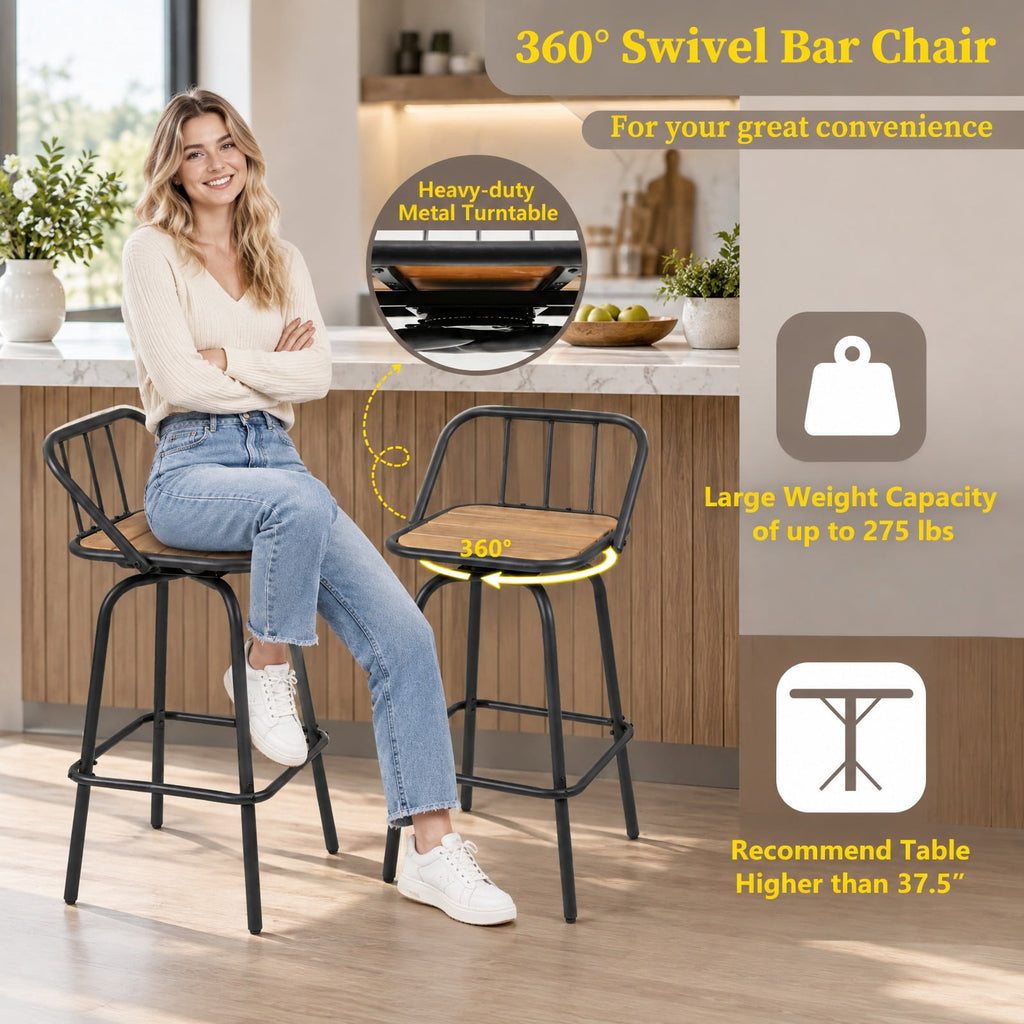 Airfind 360° Swivel Bar Stool Set of 2 with Footrest and Backrest-Balck and Natural, 275 lbs Capacity, Plastic Wood Metal Frame, Natural