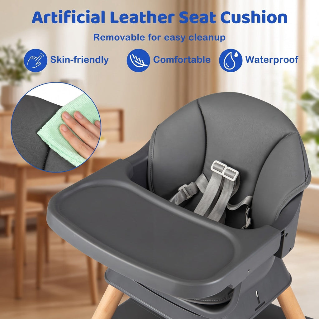 Airfind 9-in-1 Convertible High Chair with Solid Wood Legs for Babies and Toddlers, 33 lbs Capacity, PP Frame, for 6 months to 3 years old, Gray