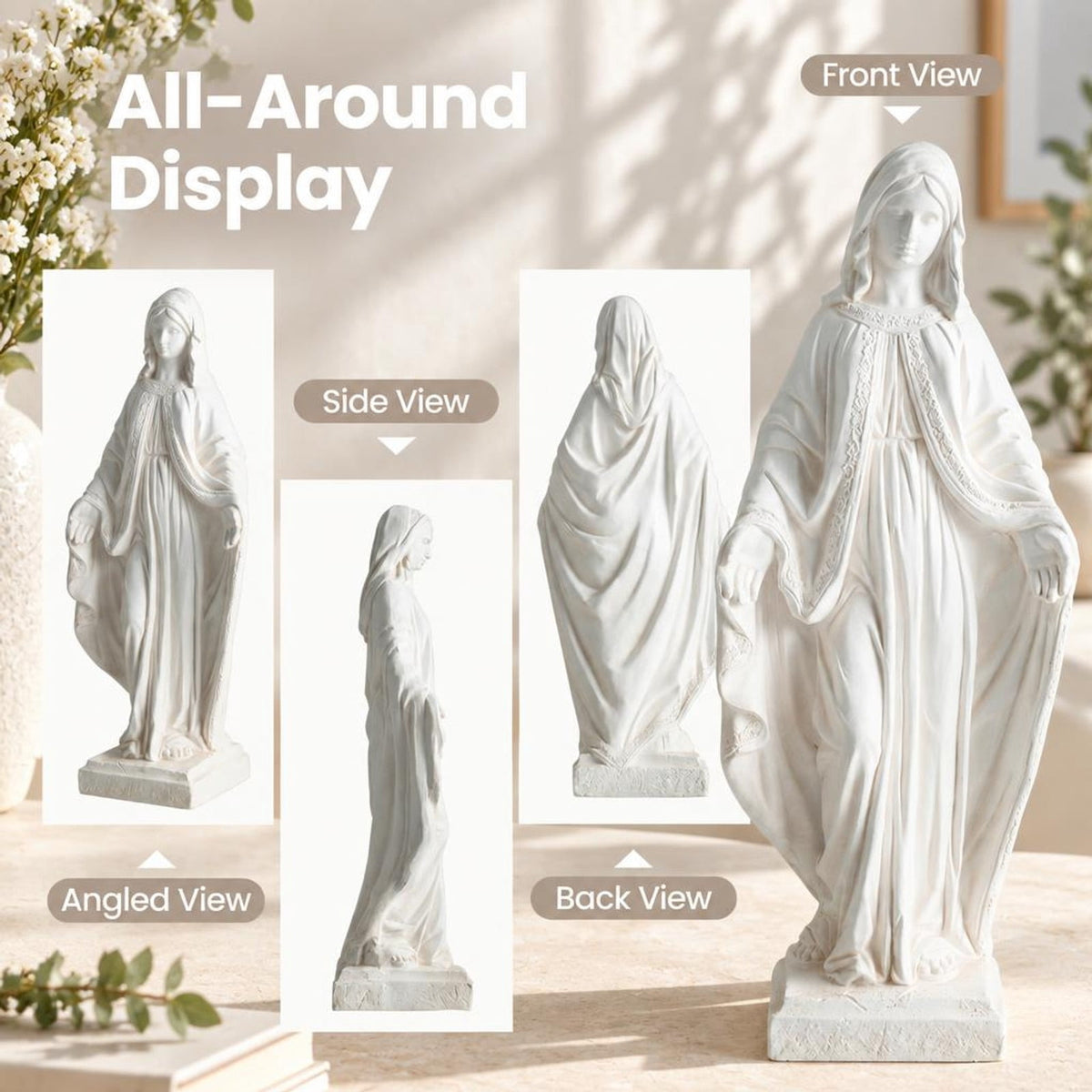 Airfind 31.5 Inch Virgin Mary Statue with Aged Finish for Yard Patio, Magnesium Oxide Fiber Filaments Frame, 8.5 x 8.5x 31.5 Footprint, White