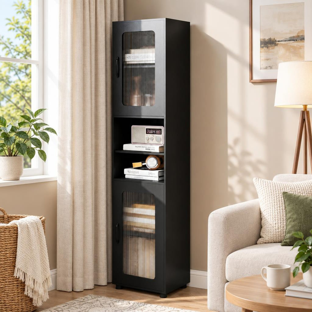 Airfind Tall Bathroom Storage Cabinet 67 Inches Freestanding Storage Organizer, 155 lbs Capacity, Engineered Wood MDF Frame, Black
