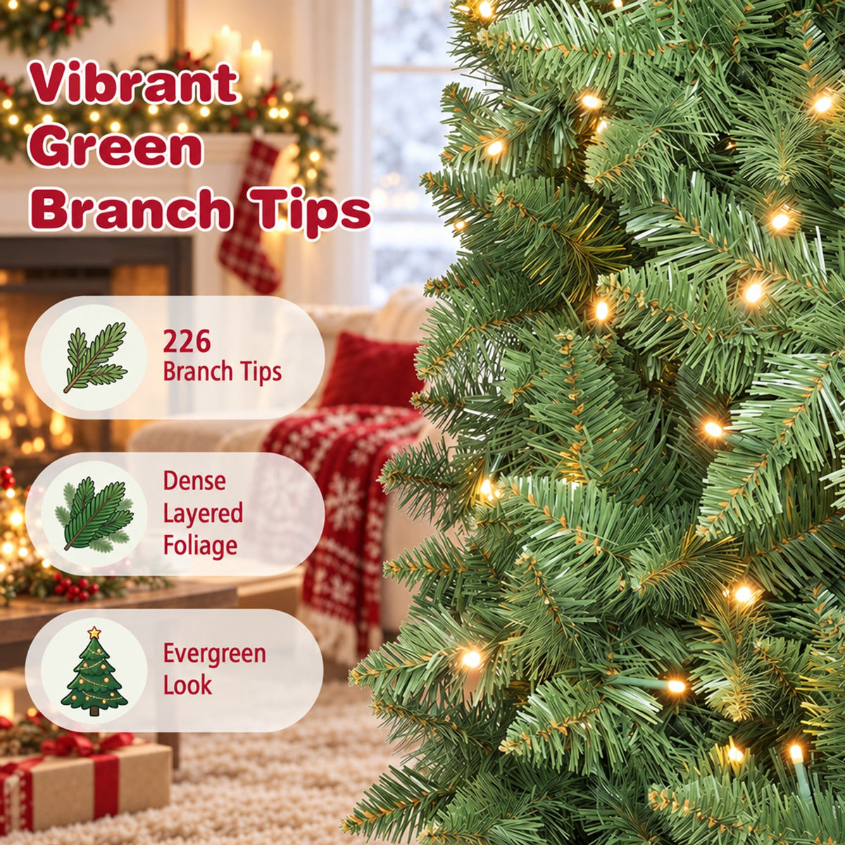 Airfind 4.5 Ft Pre-lit Artificial Christmas Tree, Slim Pencil Fir Tree featuring 150 Warm LED Lights, Hinged Branches and Folding Metal Stand, Green