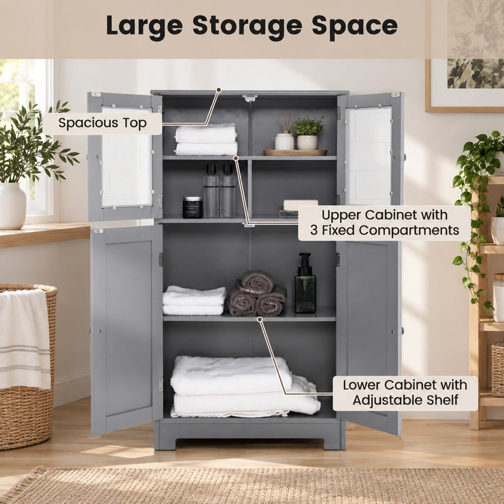 Airfind Bathroom Floor Storage Locker Kitchen Cabinet with Doors and Adjustable Shelf, MDF Frame, 23 x 12 x 43 inch Footprint, Gray
