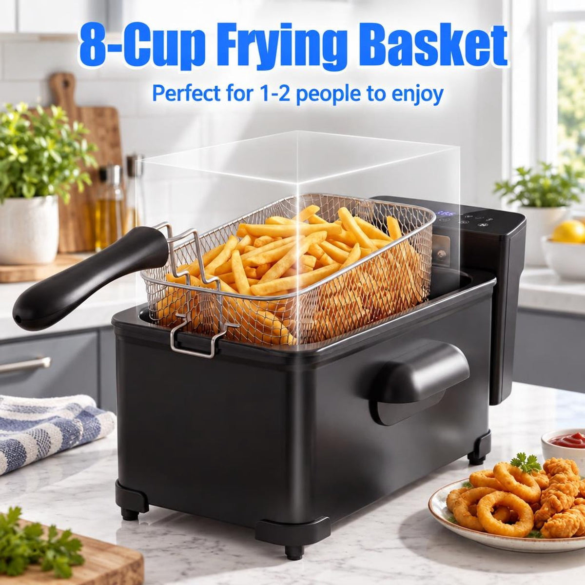 Airfind 3.2-Qt Electric Deep Fryer featuring 1700W LED Touch Screen and Enamel Oil Tank, Stainless Steel PP Enamel Frame, Black