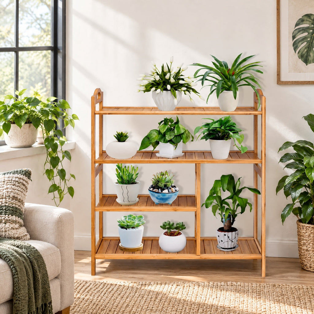 Airfind Shoe Rack, 4 Tiers Multifunction Bamboo Storage, for Entryway Hallway, 44 lbs Capacity, Bamboo Frame, Wood color, Natural