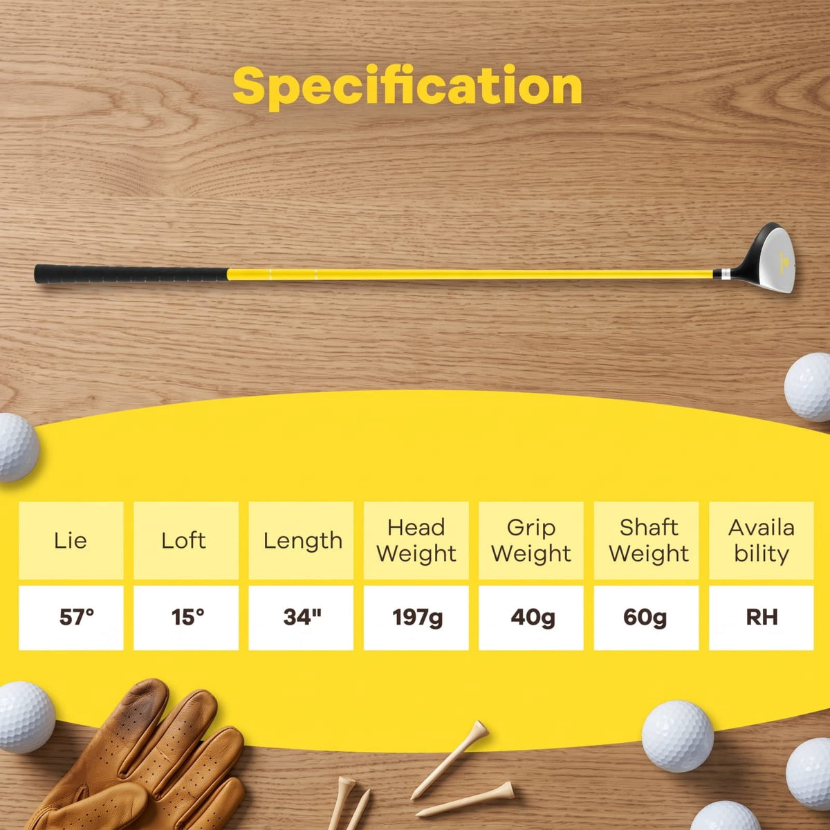 Airfind 34 Inch Junior 165CC #3 Fairway Wood Golf Club with Fiberglass Shaft and Rubber Grip for Kids Ages 8 to 10 Right Hand Beginners, Yellow