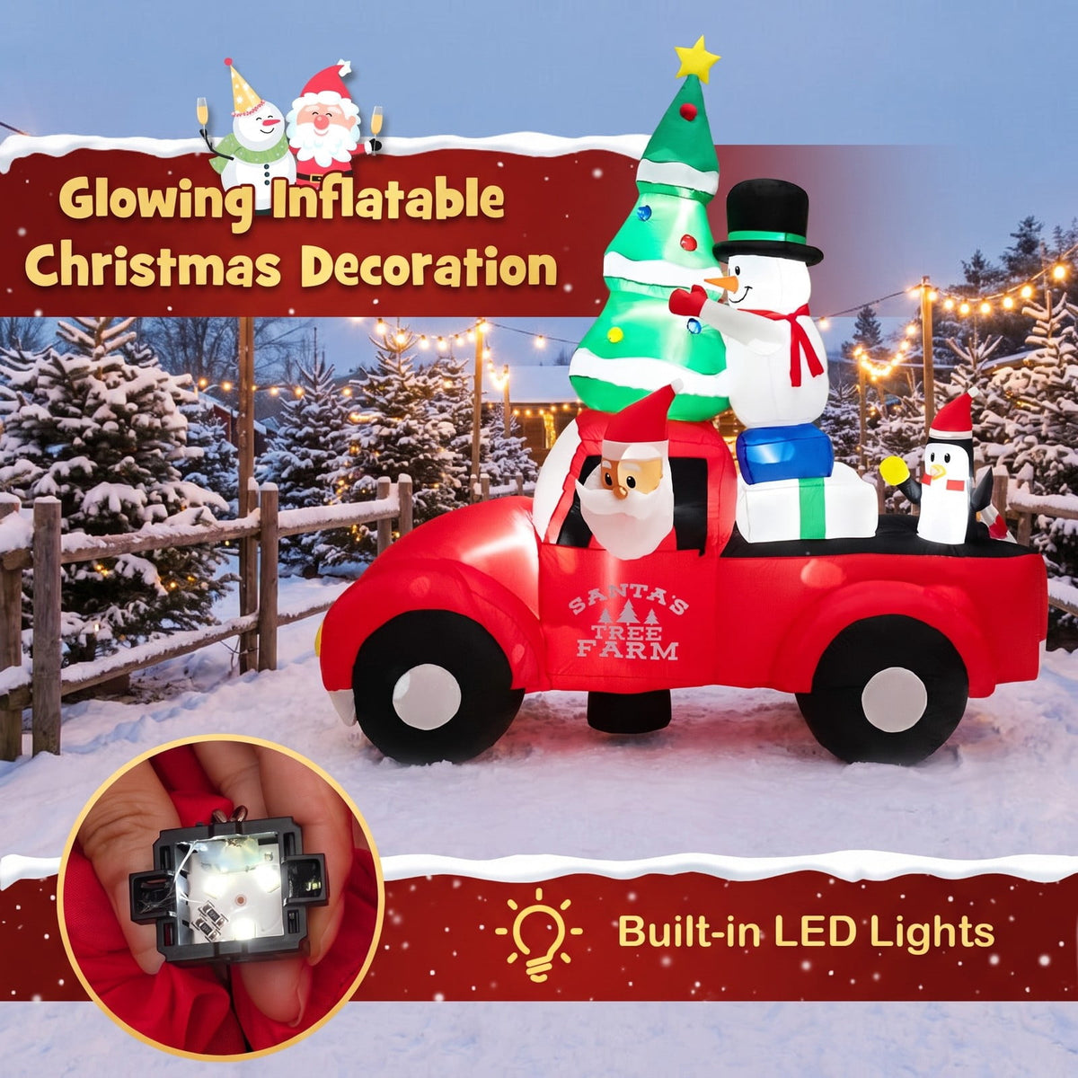 Airfind 8 Feet Wide Inflatable Santa Claus Driving a Car with LED and Air Blower, Polyester Fabric Plastic, 3.1 Inch X 1.6 Inch X 3.1 Inch, Unspecified