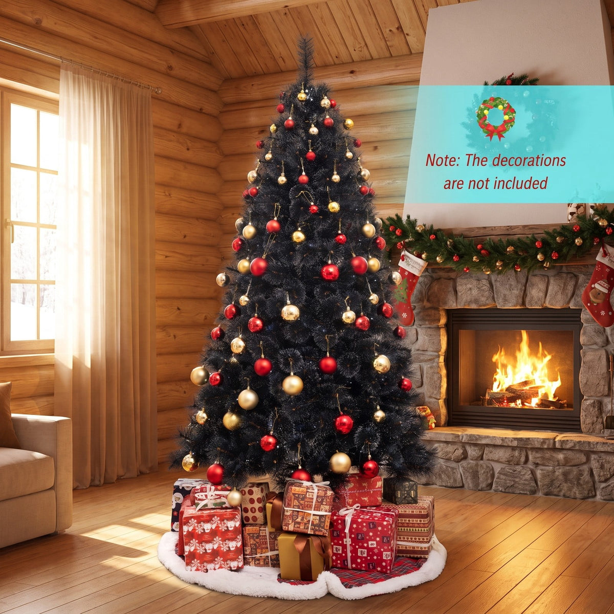Airfind 6/7/8 Feet Black Artificial Halloween Christmas Tree with PVC Branch Tips and 210/320/450 Cool White LED Lights, Black