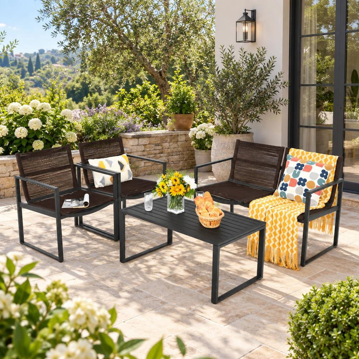 Airfind 4 Pieces Patio Furniture Conversation Set with Sofa Loveseat, 500 lbs Capacity, Steel polyester Frame, 24 Inch x 26 Inch x 32 Inch Footprint