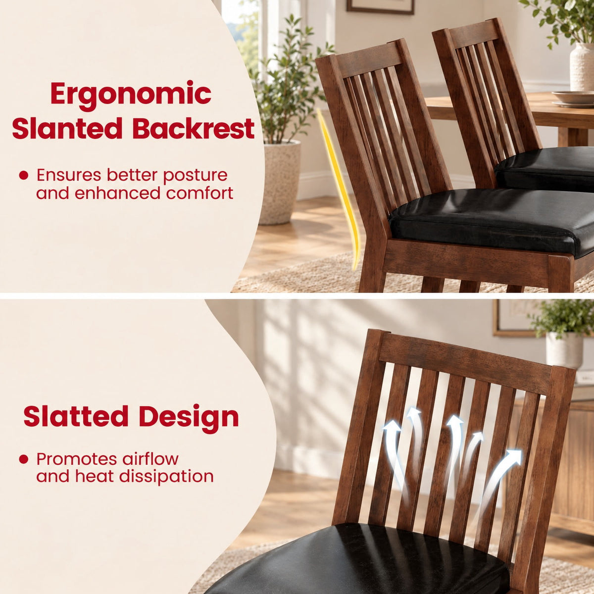 Airfind PU Leather Upholstered Dining Chair with Padded Seat Set of 4, 400 lbs Capacity, Rubber Wood PU Leather Sponge Frame, Espresso