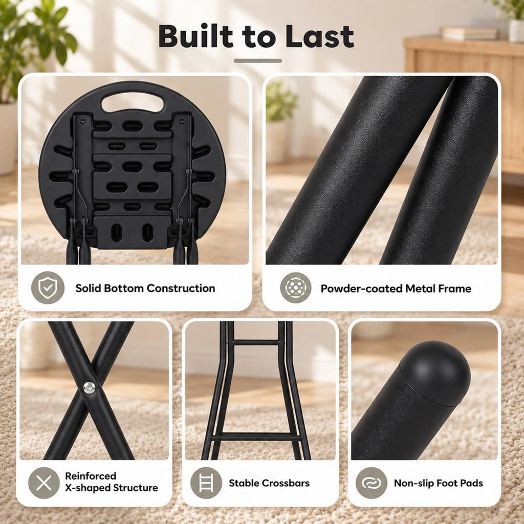 Airfind Set of 2 Folding Bar Stool 27.5in with HDPE Seat and Carry Handle for Kitchen Bar, 330 lbs Capacity, Metal HDPE Frame, Black