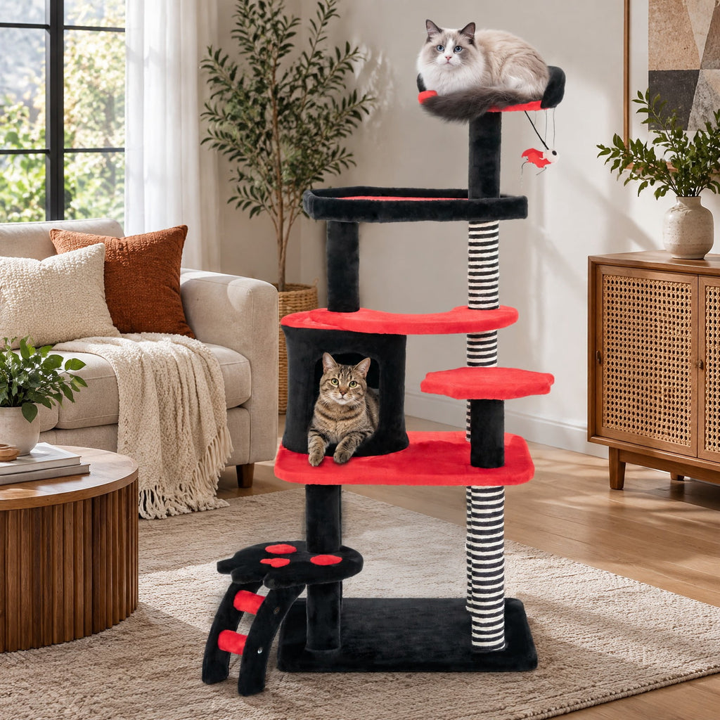 Airfind Gothic Cat Tree with Cat Bed Cat Condo and Sisal Scratching Post, 22 Lbs Capacity, Engineering Board Plush Fabric Sisal, Black