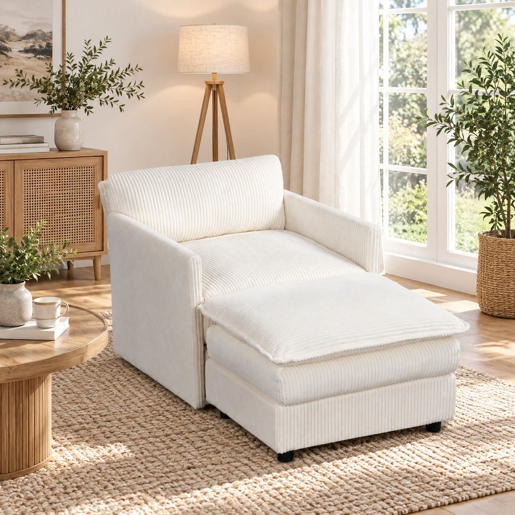 Airfind Oversized Accent Chair with Ottoman with Soft Corduroy Cushions, 400 Lbs Capacity, Corduroy with Corduroy Sponge Ply Wood Plastic, Unspecified