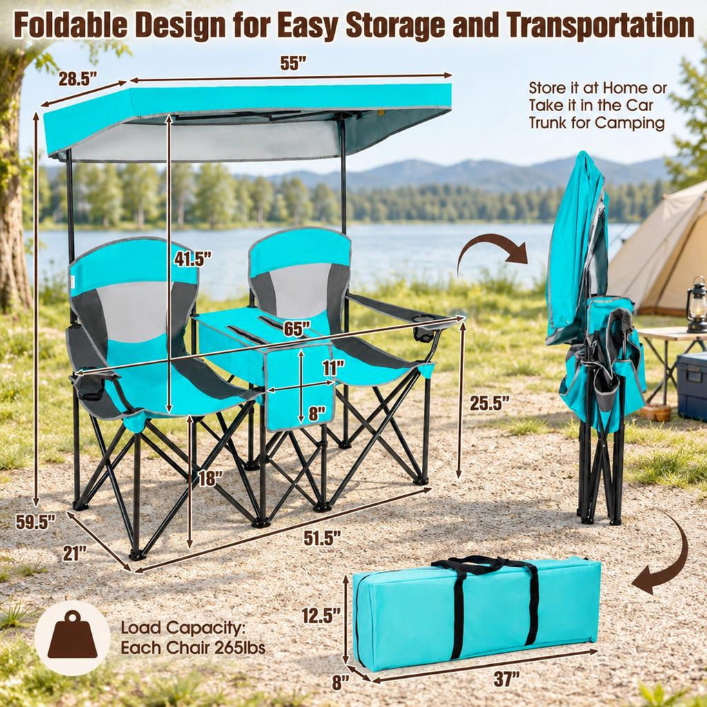 Airfind Patented Portable Folding Camping Canopy Chairs with Cup Holder, Steel oxford fabric Frame, 55.5 x 28.5 x 59.5 (L x W x H) The Footprint