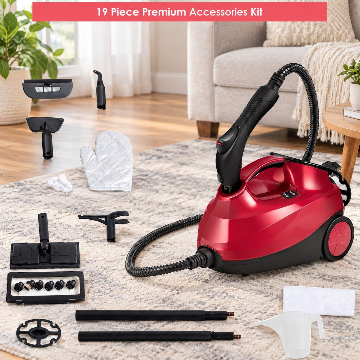 Airfind 2000W Heavy Duty Multi-purpose Steam Cleaner Mop with Detachable Handheld Unit, ABS Frame, : 10 x 17 x 10 Footprint, Red