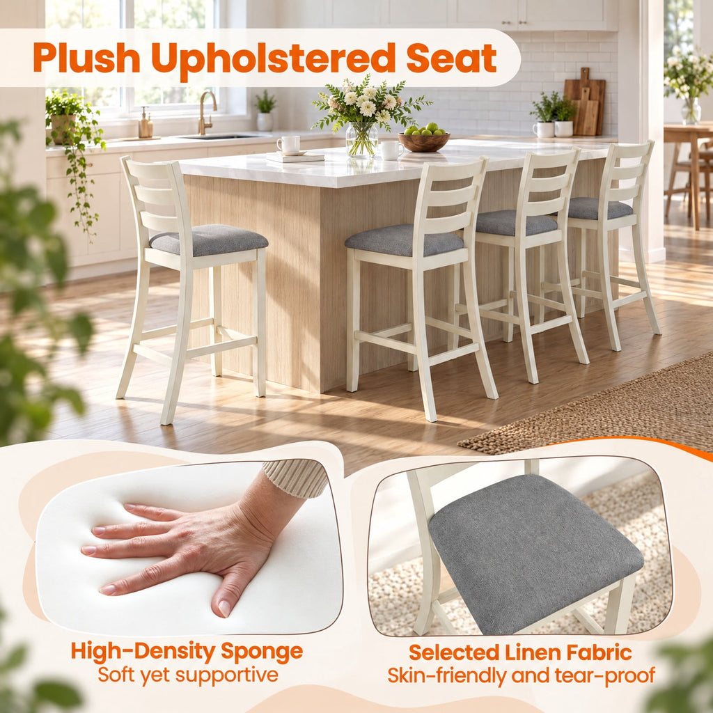 Airfind s Counter Height Chairs, 4 Piece, with Fabric Seat and Rubber Wood Legs, 353 lbs Capacity, Rubber wood linen fabric foam Frame, Beige