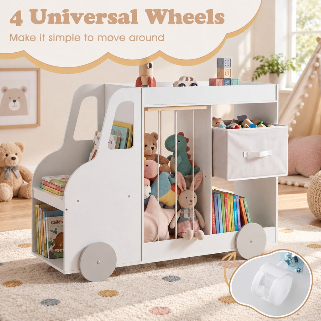 Airfind Toy Storage Organizer with Stuffed Animal Storage Fabric Drawer and Universal Wheels, 35 lbs Capacity, for 3+ Years Old, White