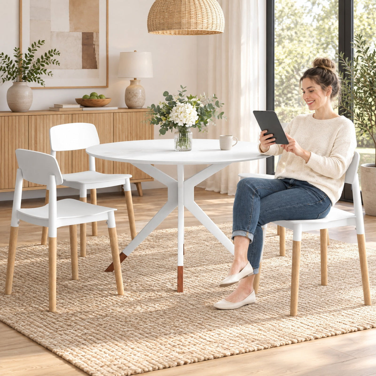 Airfind Modern Dining Side Chairs Set of 4 with Ergonomic Backrest for Dining Room, 330 lbs Capacity, PP Beech Frame, 19.5 x 17 x 30 Footprint