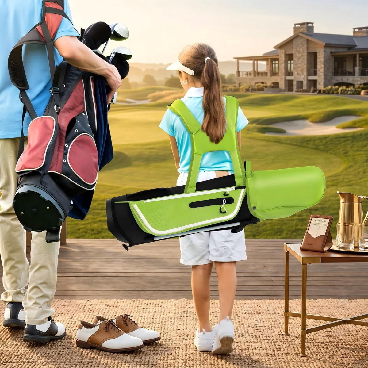 Airfind Junior Complete Golf Club Set for Kids Ages 8-10, Right Handed Youth Golf Clubs with Stand Bag, Rain Hood, Driver, Irons and Putter, Green