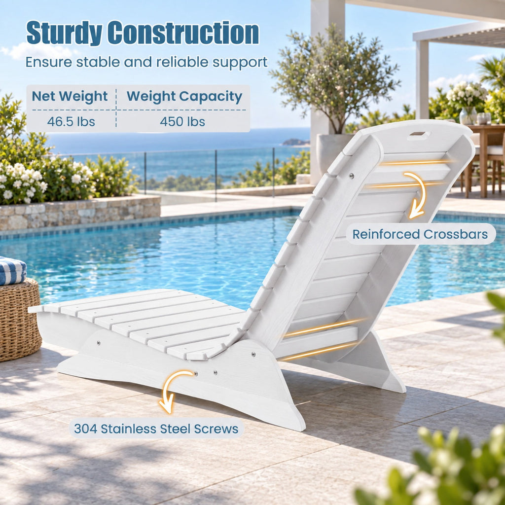 Airfind Fade-Resistant Outdoor Lounger with Contoured Shape for Deck Poolside, 450 lbs Capacity, HDPE Frame, White