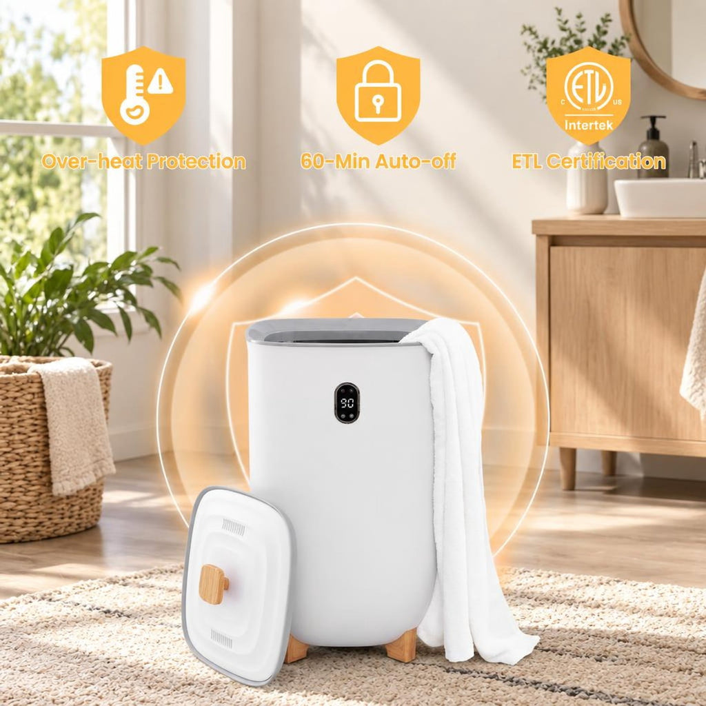 Airfind 40L Towel Warmer Luxury Hot Towel Bucket featuring 2 Heating Temperatures, PP PC Stainless Steel Frame, 14.5 Inch x 14.5 Inch x 26 Inch Footprint, White