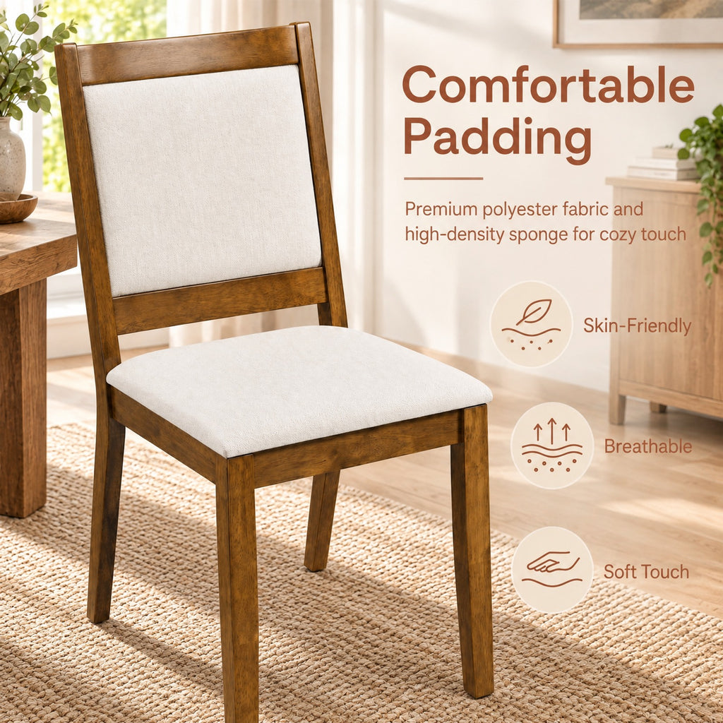 Airfind Modern Dining Upholstered Kitchen Chair Set of 2 with Padded Backrest, 330 lbs Capacity, Rubber Wood Fabric Frame, Brown