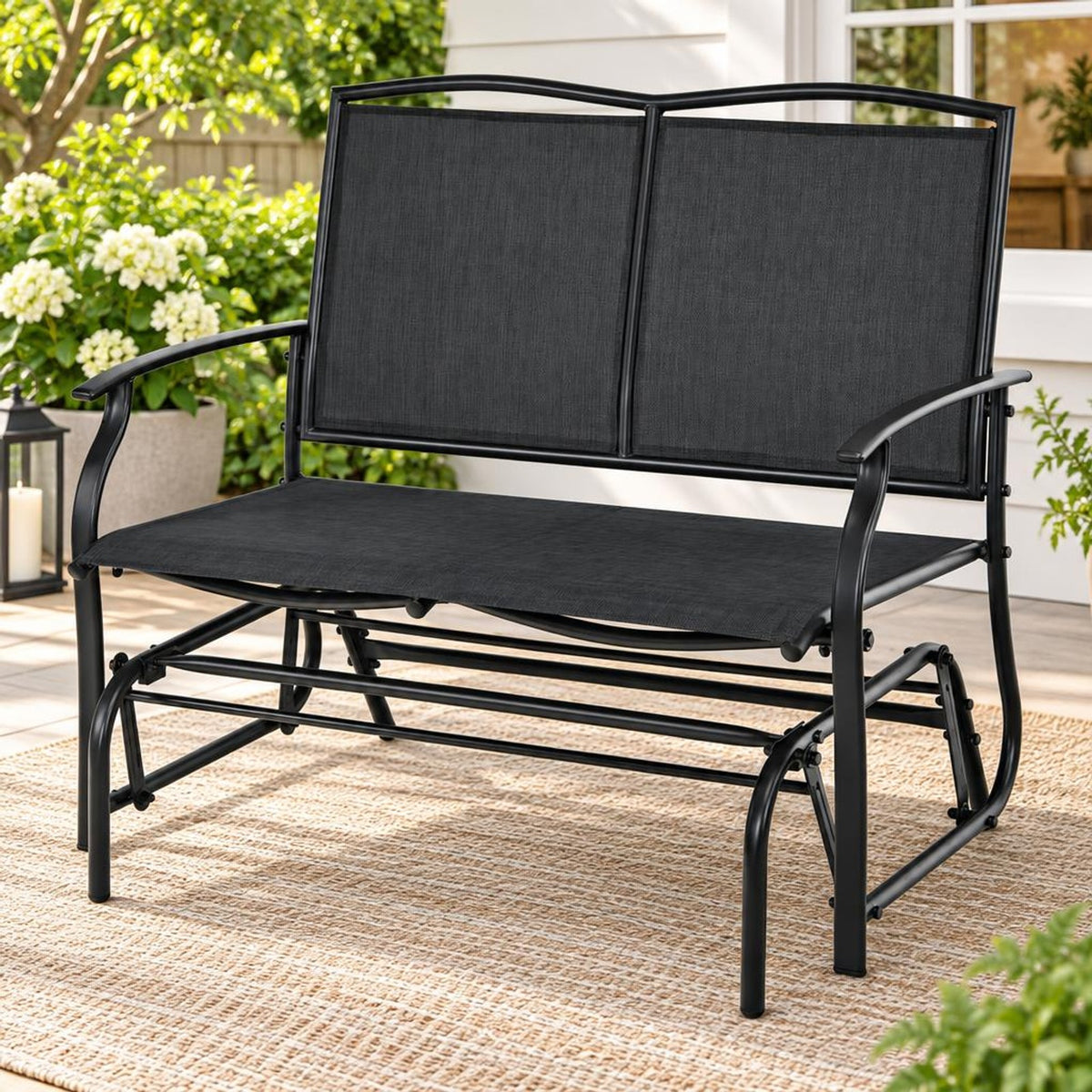 Airfind Iron Patio Rocking Chair for Outdoor Backyard and Lawn, 396 lbs Capacity, Steel and textilene Frame, 41.3 x 28.1 x 36.6 Footprint, Black